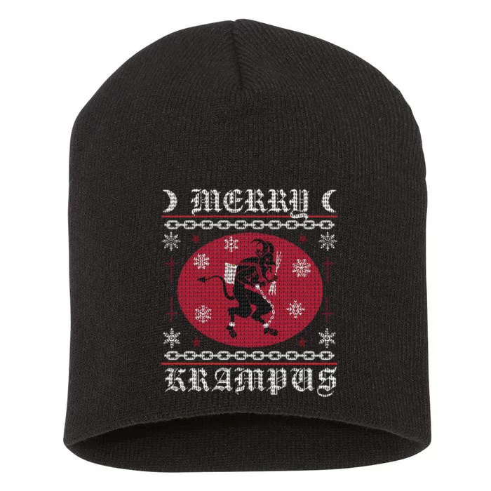 Merry Krampus. Goth Christmas Ugly Sweater. Krampus Xmas Short Acrylic Beanie