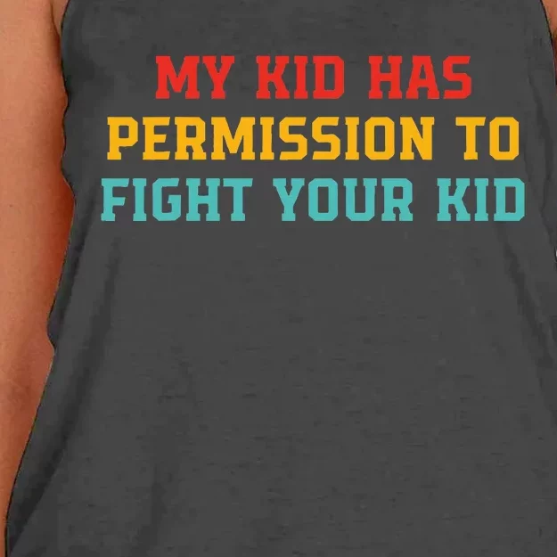 My K.I.D Has Permission To Fight Your K.I.D Women's Knotted Racerback Tank