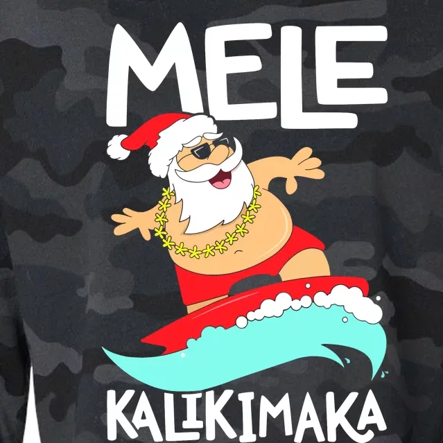 Mele Kalikimaka Hawaiian Christmas Hawaii Surfing Santa Cropped Pullover Crew