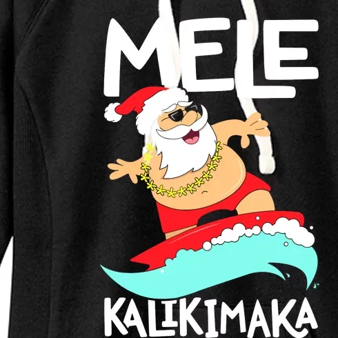 Mele Kalikimaka Hawaiian Christmas Hawaii Surfing Santa Women's Fleece Hoodie