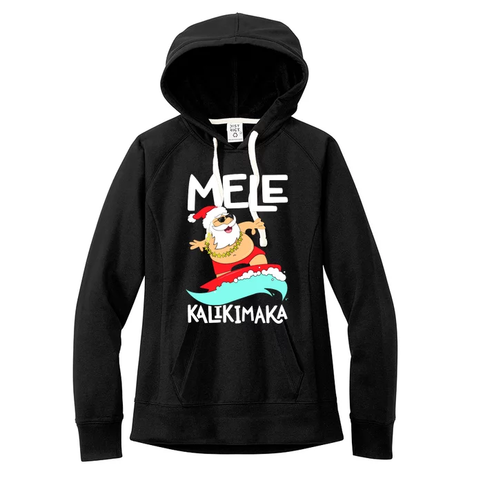 Mele Kalikimaka Hawaiian Christmas Hawaii Surfing Santa Women's Fleece Hoodie