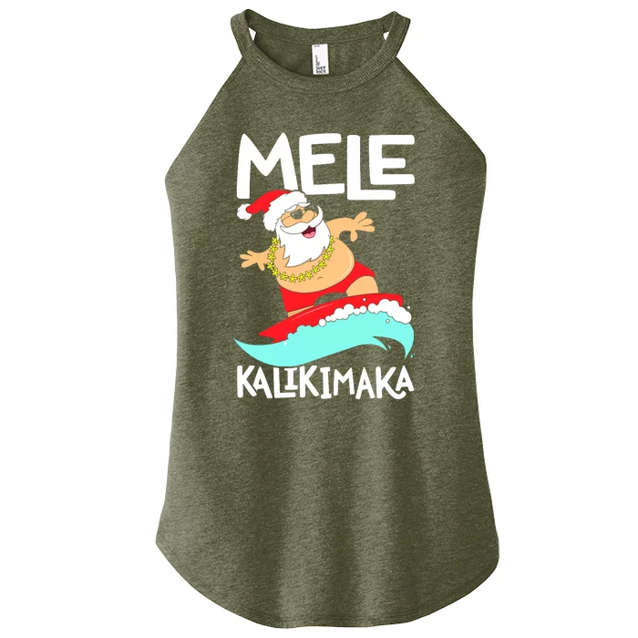 Mele Kalikimaka Hawaiian Christmas Hawaii Surfing Santa Women’s Perfect Tri Rocker Tank