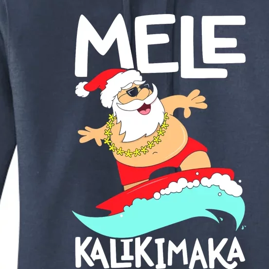 Mele Kalikimaka Hawaiian Christmas Hawaii Surfing Santa Women's Pullover Hoodie