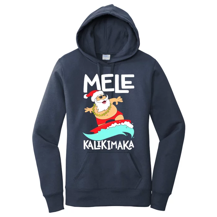 Mele Kalikimaka Hawaiian Christmas Hawaii Surfing Santa Women's Pullover Hoodie