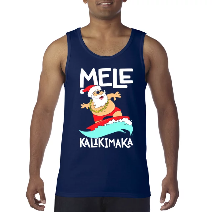 Mele Kalikimaka Hawaiian Christmas Hawaii Surfing Santa Tank Top