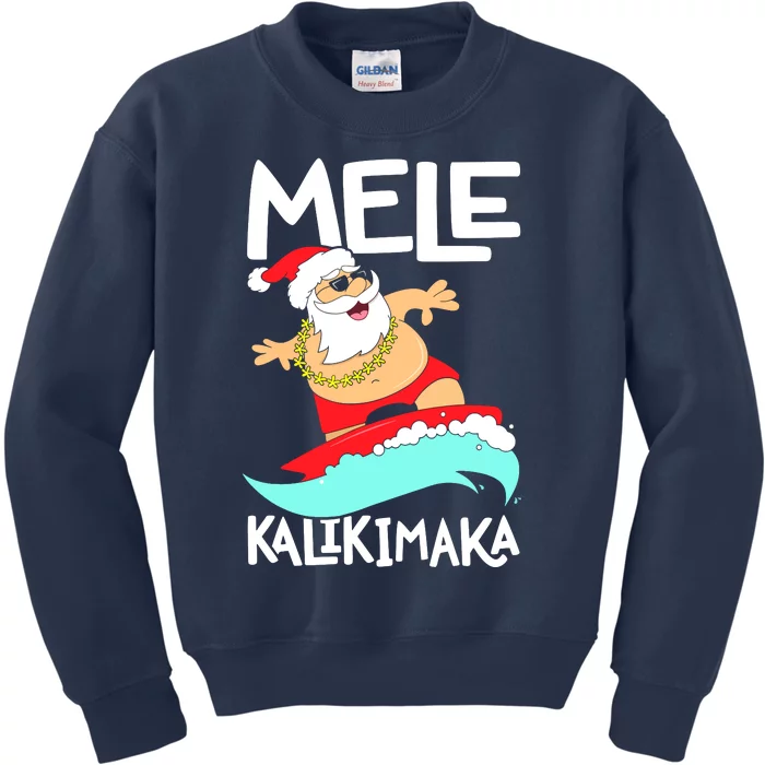 Mele Kalikimaka Hawaiian Christmas Hawaii Surfing Santa Kids Sweatshirt