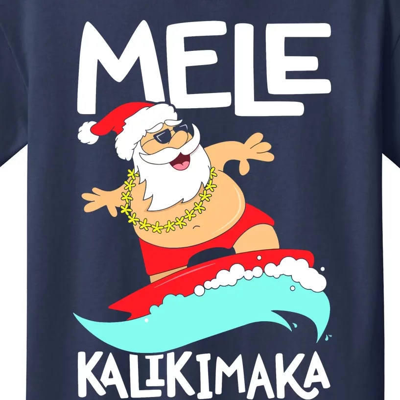 Mele Kalikimaka Hawaiian Christmas Hawaii Surfing Santa Kids T-Shirt