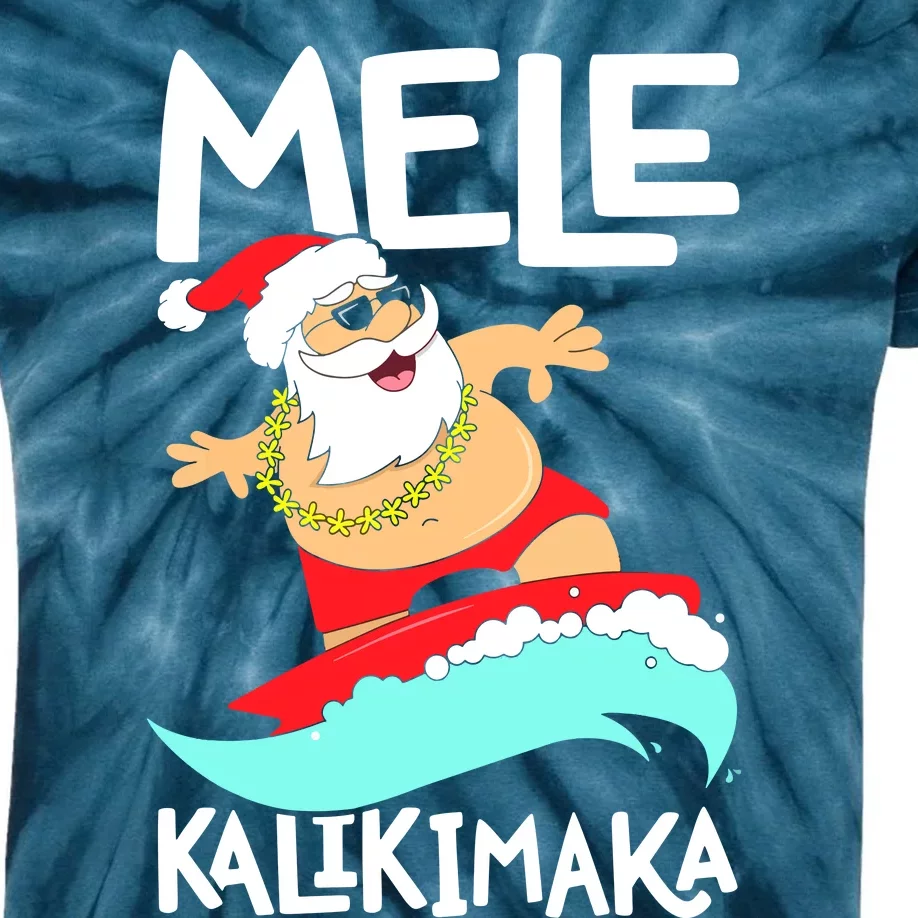 Mele Kalikimaka Hawaiian Christmas Hawaii Surfing Santa Kids Tie-Dye T-Shirt