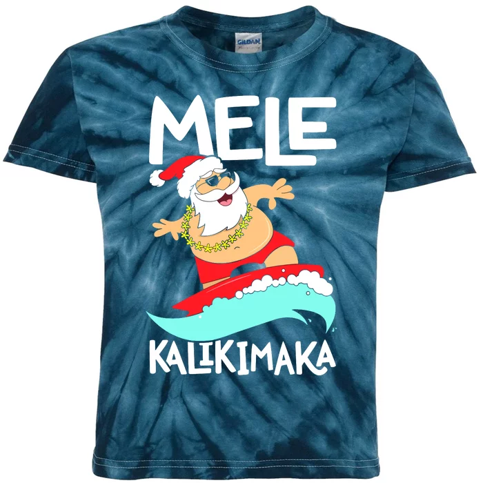 Mele Kalikimaka Hawaiian Christmas Hawaii Surfing Santa Kids Tie-Dye T-Shirt