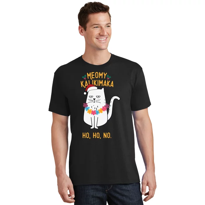 Mele Kalikimaka Hawaiian Santa Christmas Pajamas Cat Lovers T-Shirt