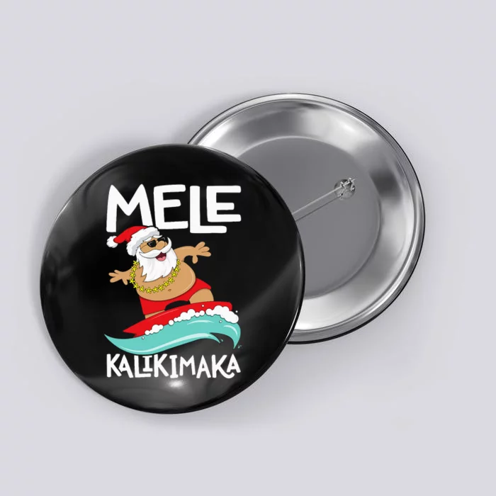 Mele Kalikimaka Hawaiian Christmas Hawaii Surfing Santa Button