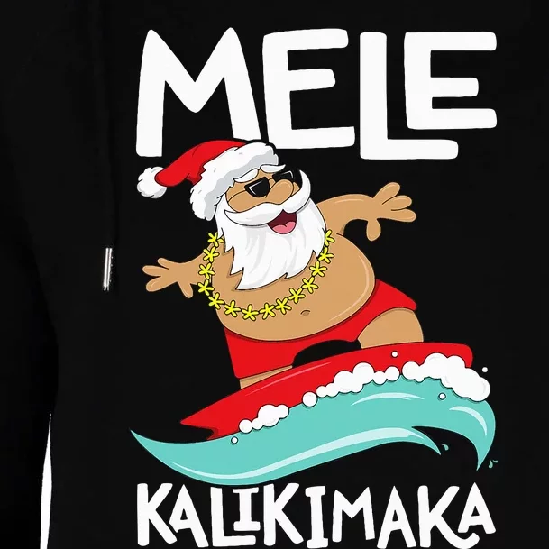 Mele Kalikimaka Hawaiian Christmas Hawaii Surfing Santa Womens Funnel Neck Pullover Hood