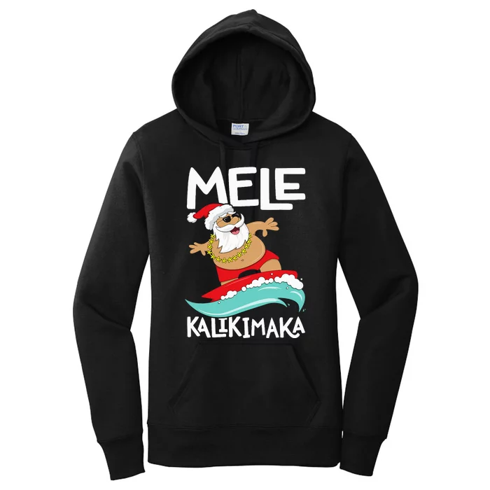 Mele Kalikimaka Hawaiian Christmas Hawaii Surfing Santa Women's Pullover Hoodie