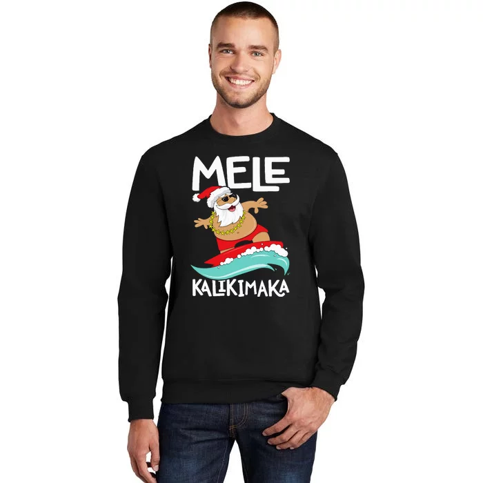 Mele Kalikimaka Hawaiian Christmas Hawaii Surfing Santa Tall Sweatshirt