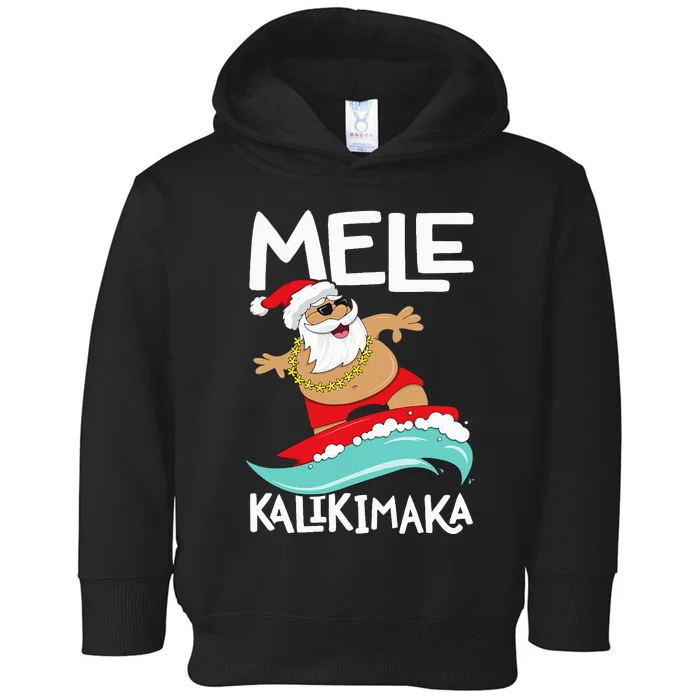 Mele Kalikimaka Hawaiian Christmas Hawaii Surfing Santa Toddler Hoodie