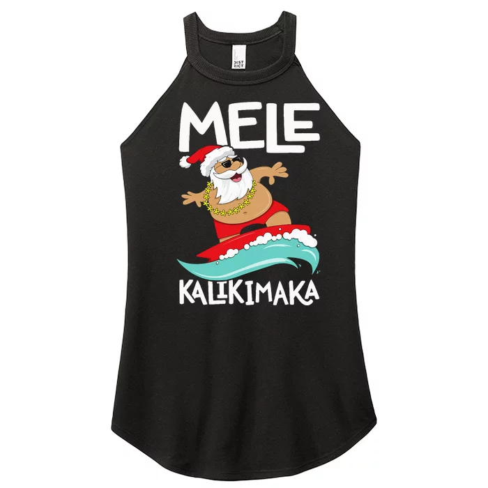 Mele Kalikimaka Hawaiian Christmas Hawaii Surfing Santa Women’s Perfect Tri Rocker Tank