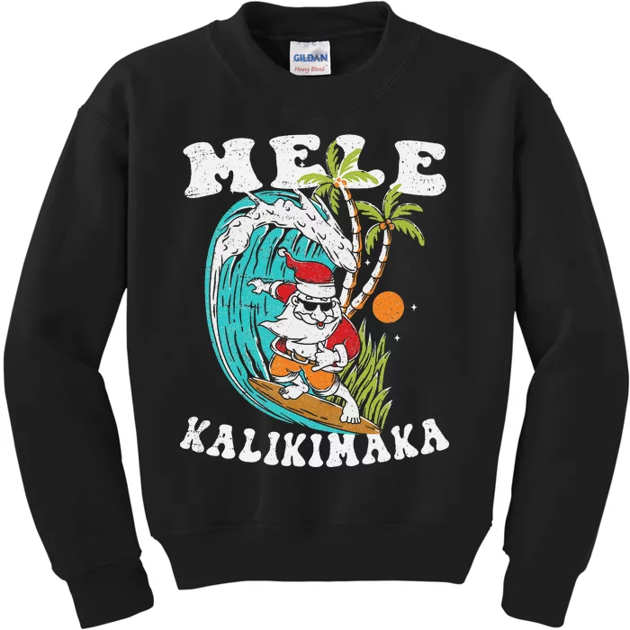 Mele Kalikimaka Hawaii Christmas Surfing Santa Kids Sweatshirt