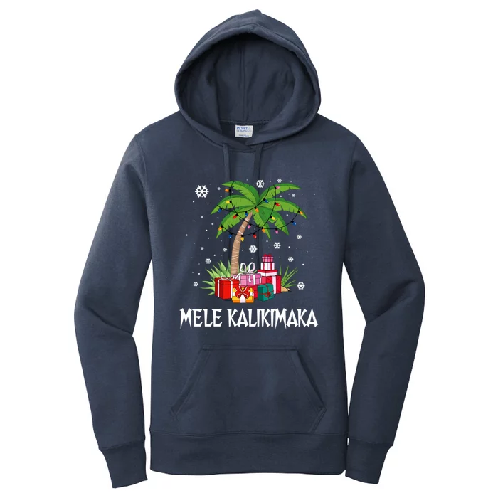 Mele Kalikimaka Hawaiian Christmas Palm Tree Family Pajamas Gift Women's Pullover Hoodie