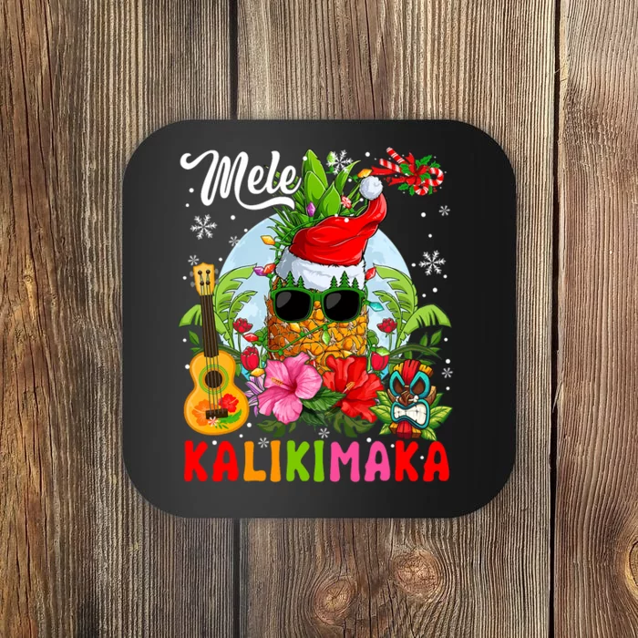 Mele Kalikimaka Hawaiian Floral Santa Pineapple Sunglasses Coaster