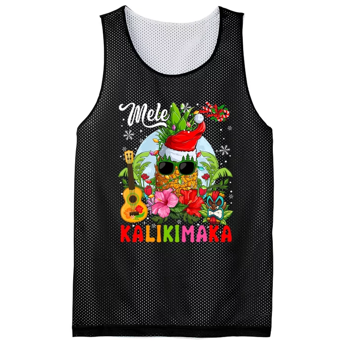 Mele Kalikimaka Hawaiian Floral Santa Pineapple Sunglasses Mesh Reversible Basketball Jersey Tank