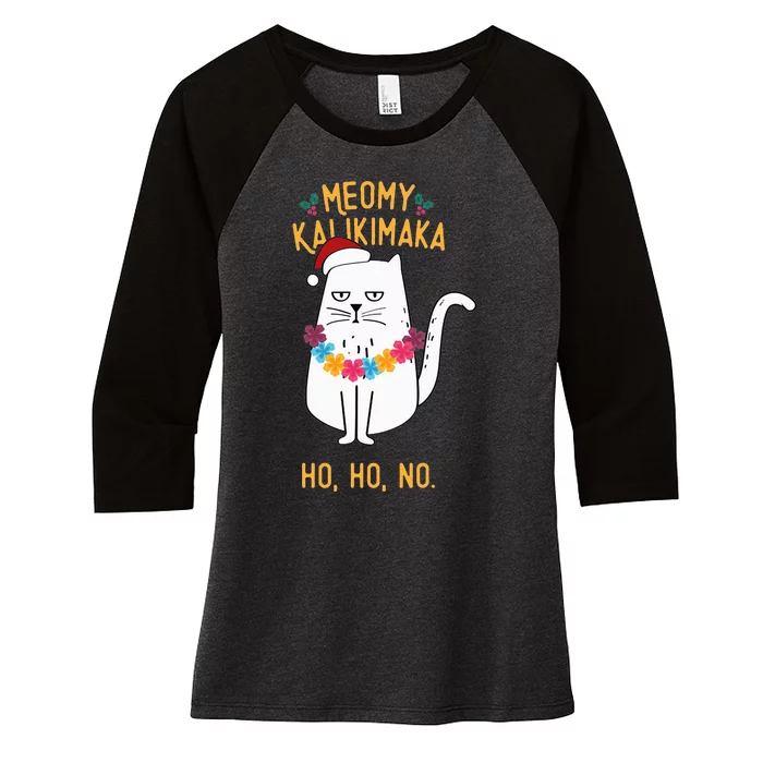 Mele Kalikimaka Hawaiian Santa Christmas Pajamas Cat Lovers Women's Tri-Blend 3/4-Sleeve Raglan Shirt