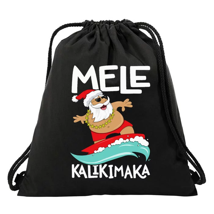 Mele Kalikimaka Hawaiian Christmas Hawaii Surfing Santa Drawstring Bag