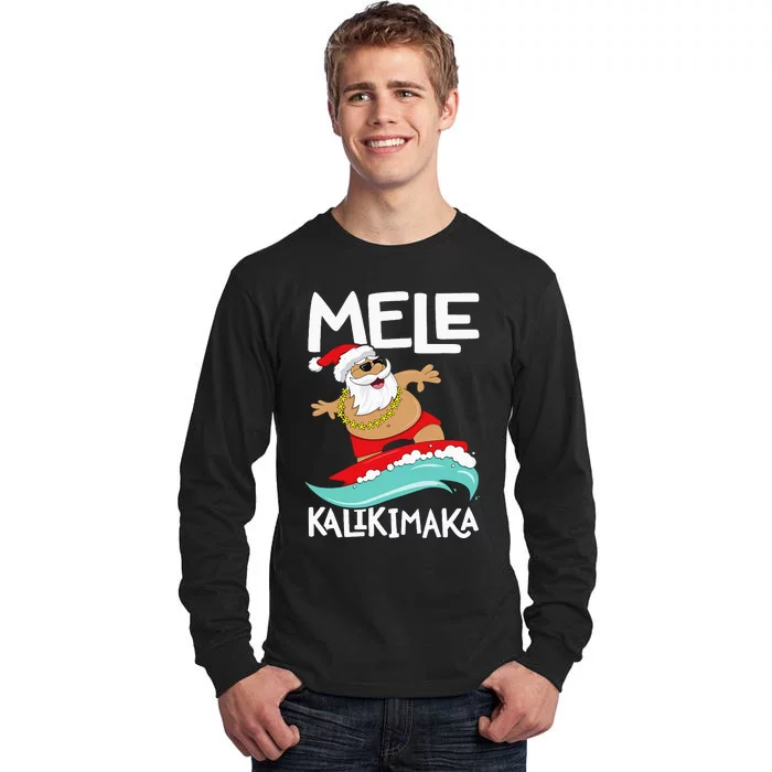 Mele Kalikimaka Hawaiian Christmas Hawaii Surfing Santa Tall Long Sleeve T-Shirt