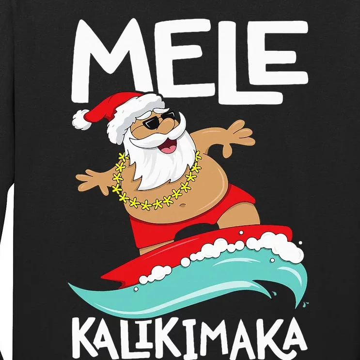 Mele Kalikimaka Hawaiian Christmas Hawaii Surfing Santa Tall Long Sleeve T-Shirt