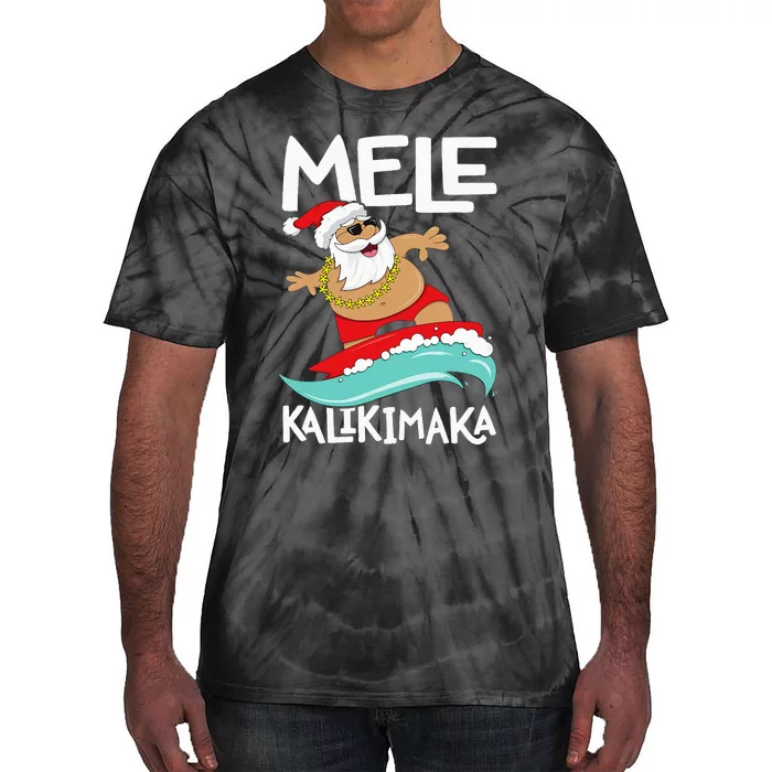 Mele Kalikimaka Hawaiian Christmas Hawaii Surfing Santa Tie-Dye T-Shirt