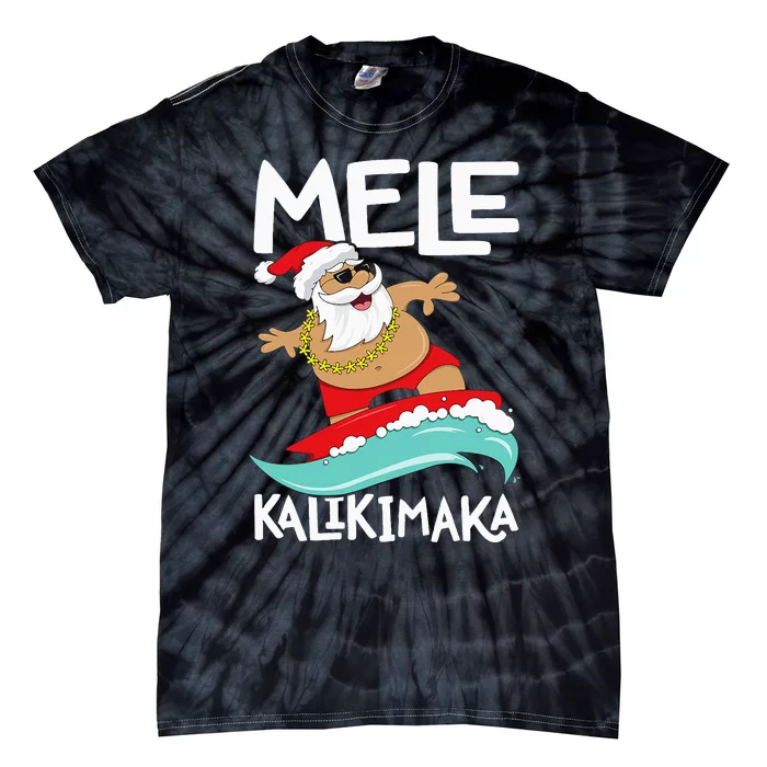 Mele Kalikimaka Hawaiian Christmas Hawaii Surfing Santa Tie-Dye T-Shirt