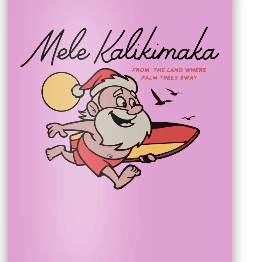 Mele Kalikimaka Hawaii Christmas Surfing Santa Poster