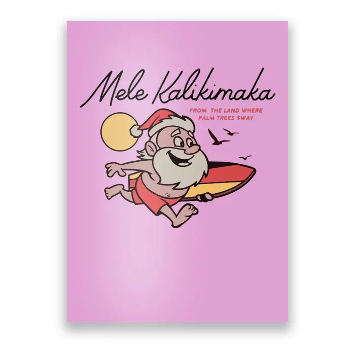 Mele Kalikimaka Hawaii Christmas Surfing Santa Poster