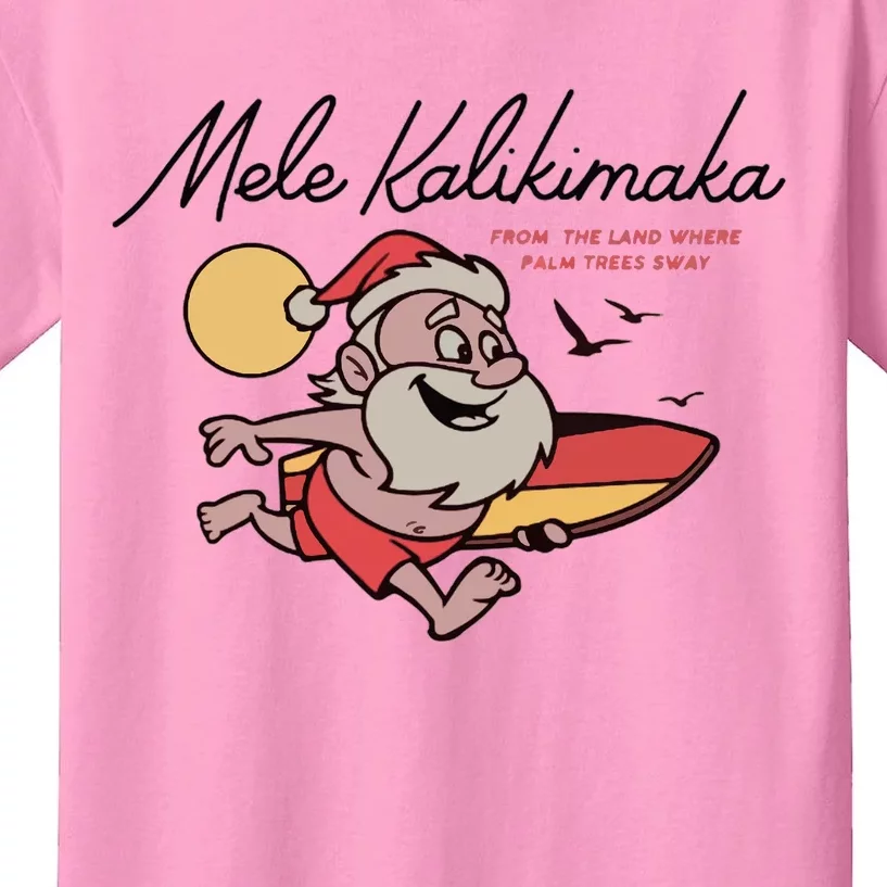 Mele Kalikimaka Hawaii Christmas Surfing Santa Kids T-Shirt