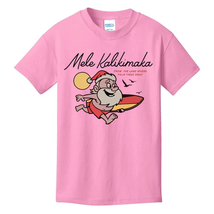 Mele Kalikimaka Hawaii Christmas Surfing Santa Kids T-Shirt