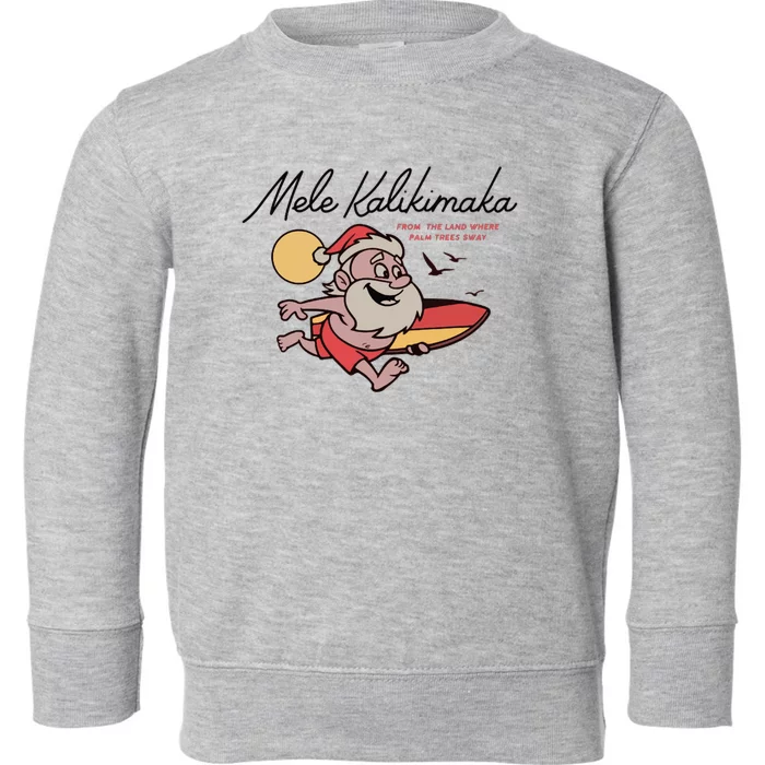 Mele Kalikimaka Hawaii Christmas Surfing Santa Toddler Sweatshirt