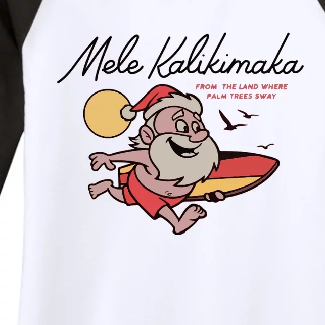 Mele Kalikimaka Hawaii Christmas Surfing Santa Women's Tri-Blend 3/4-Sleeve Raglan Shirt