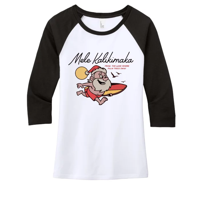 Mele Kalikimaka Hawaii Christmas Surfing Santa Women's Tri-Blend 3/4-Sleeve Raglan Shirt