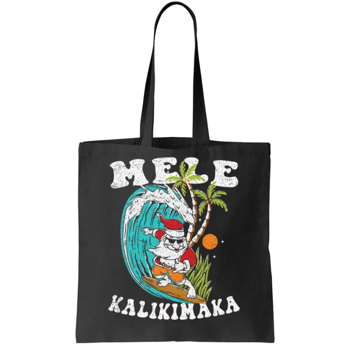 Mele Kalikimaka Hawaii Christmas Surfing Santa Tote Bag