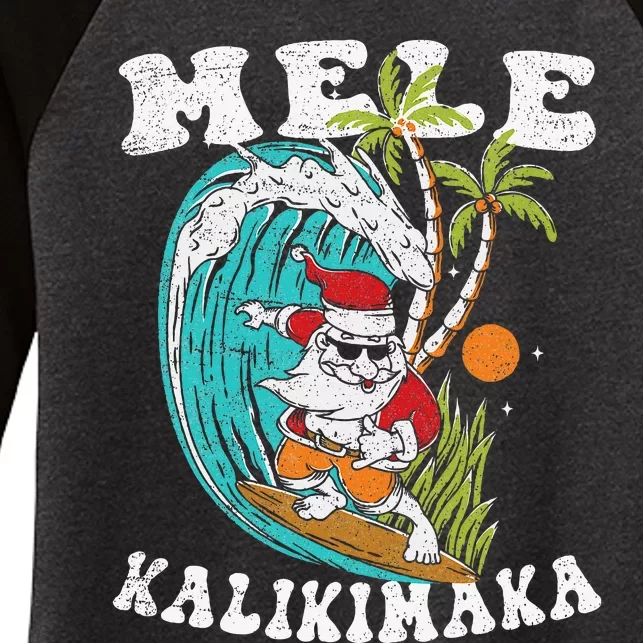 Mele Kalikimaka Hawaii Christmas Surfing Santa Women's Tri-Blend 3/4-Sleeve Raglan Shirt