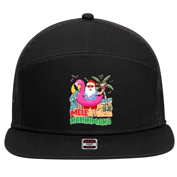 Mele Kalikimaka Hawaiian Christmas In Hawaii Beach Santa 7 Panel Mesh Trucker Snapback Hat