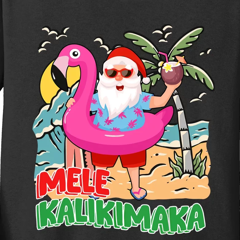 Mele Kalikimaka Hawaiian Christmas In Hawaii Beach Santa Kids Long Sleeve Shirt