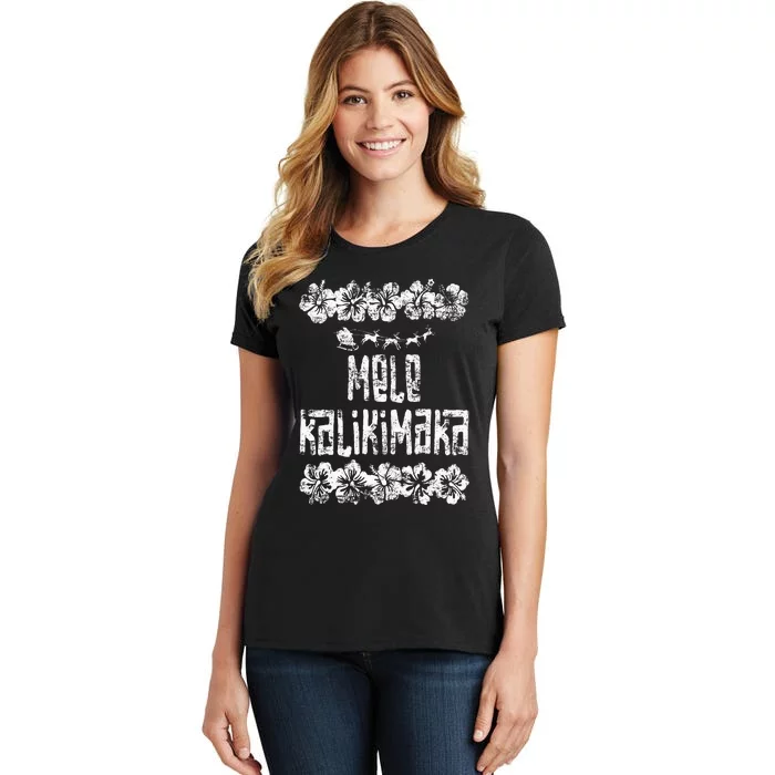 Mele Kalikimaka Hawaii Christmas Santa Beach Women's T-Shirt