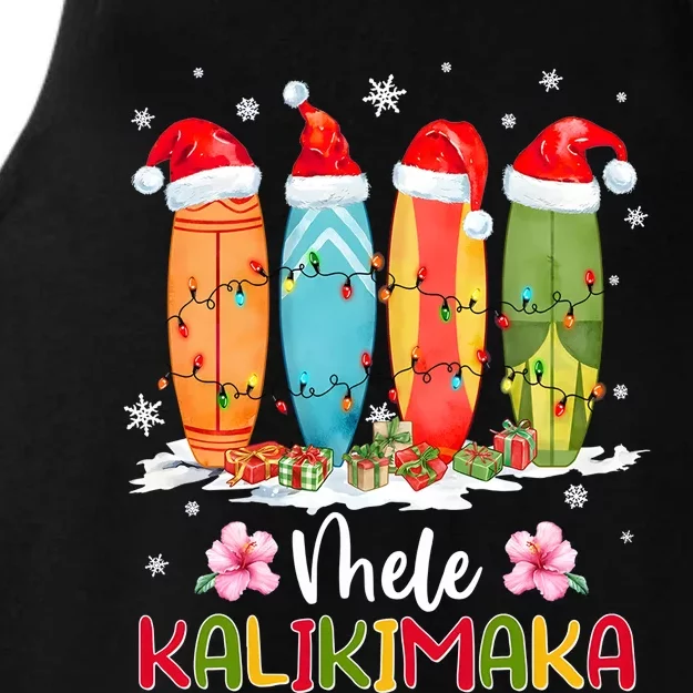 Mele Kalikimaka Hawaii Christmas Beach Surfboard Ladies Tri-Blend Wicking Tank