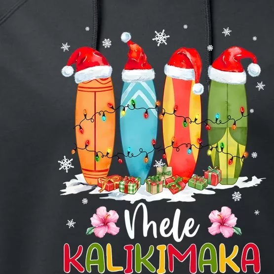 Mele Kalikimaka Hawaii Christmas Beach Surfboard Performance Fleece Hoodie