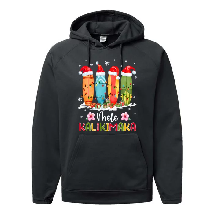 Mele Kalikimaka Hawaii Christmas Beach Surfboard Performance Fleece Hoodie