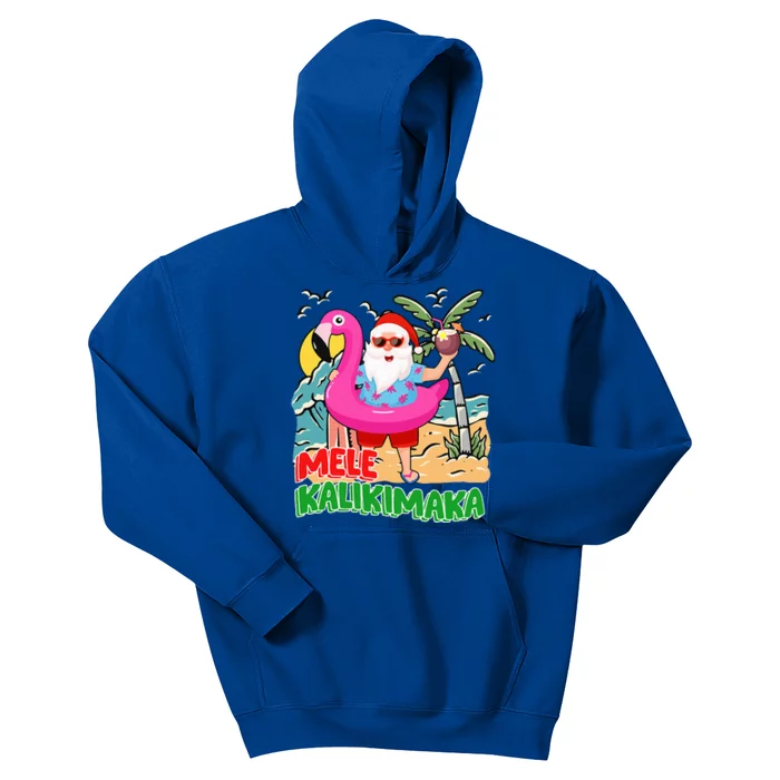 Mele Kalikimaka Hawaiian Christmas in Hawaii Beach Santa Kids Hoodie