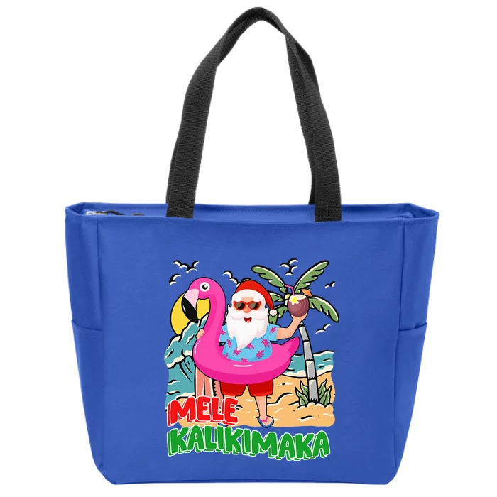 Mele Kalikimaka Hawaiian Christmas in Hawaii Beach Santa Zip Tote Bag