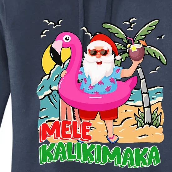 Mele Kalikimaka Hawaiian Christmas in Hawaii Beach Santa Women's Pullover Hoodie