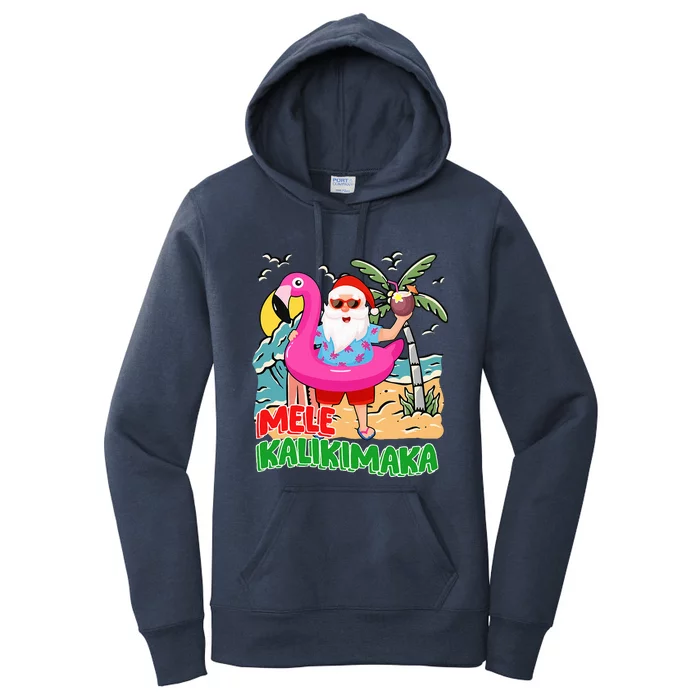 Mele Kalikimaka Hawaiian Christmas in Hawaii Beach Santa Women's Pullover Hoodie