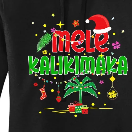 Mele Kalikimaka Hawaiian Christmas Palm Tree Lights Xmas Women's Pullover Hoodie